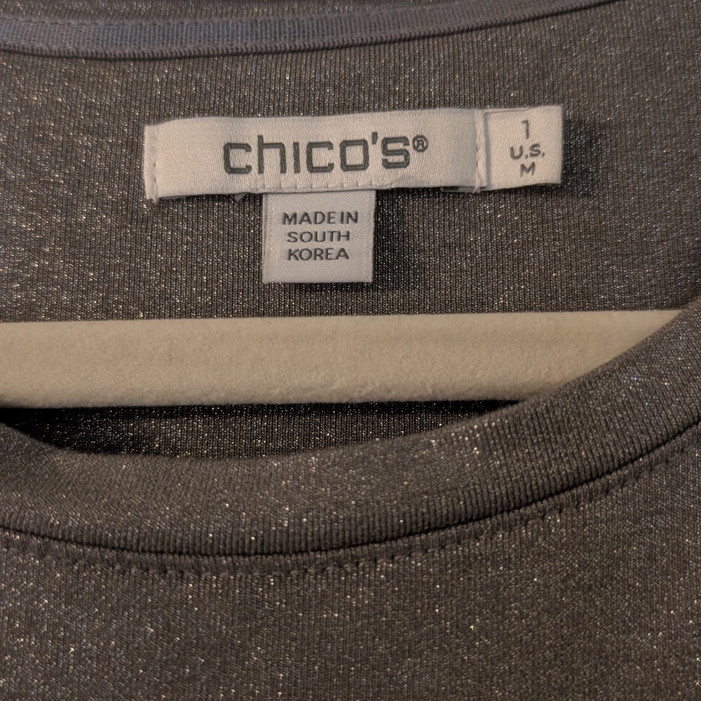 Chico's Shimmering Silver Long Sleeve Top - Picture 2 of 4